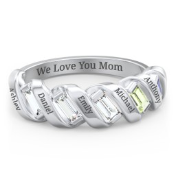 Spiral Baguette Ring in 925 Sterling Silver with Diamond