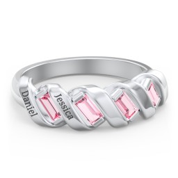 Spiral Baguette Ring in 925 Sterling Silver with Pink Tourmaline and Blue Sapphire
