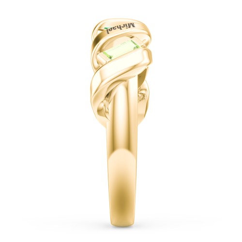 Spiral Baguette Ring – 10K Yellow Gold with Diamond, Emerald, and Peridot