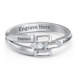 Engravable 3 Baguette Gemstone Ring with Accents