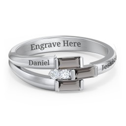 Engravable 3 Baguette Gemstone Ring with Accents