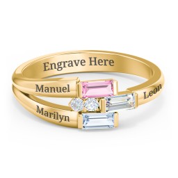 Engravable 3 Baguette Gemstone Ring with Accents
