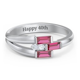 Engravable 3 Baguette Gemstone Ring with Accents