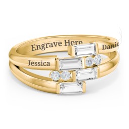 Engravable 4 Baguette Gemstone Ring with Accents
