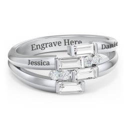 Engravable 4 Baguette Gemstone Ring with Accents