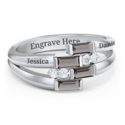 Engravable 4 Baguette Gemstone Ring with Accents