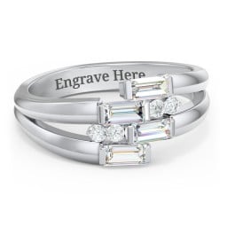 Engravable 4 Baguette Gemstone Ring with Accents