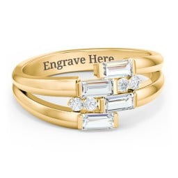 Engravable 4 Baguette Gemstone Ring with Accents