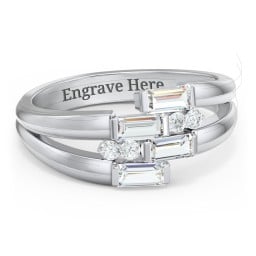 Engravable 4 Baguette Gemstone Ring with Accents