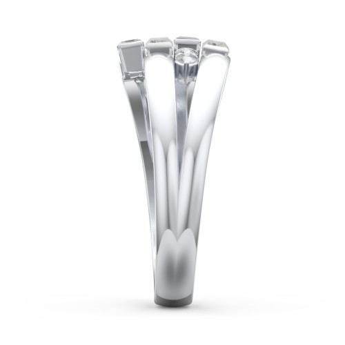 Engravable 4 Baguette Gemstone Ring with Accents – Sterling Silver with Cubic Zirconia and White Premium Zirconia