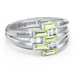 Engravable 5 Baguette Gemstone Ring with Accents