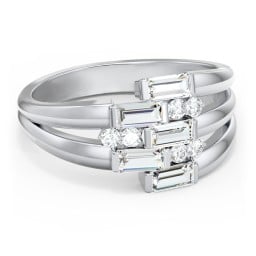 Engravable 5 Baguette Gemstone Ring with Accents