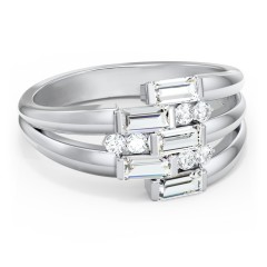 Engravable 5 Baguette Gemstone Ring with Accents – Sterling Silver with Cubic Zirconia and White Premium Zirconia