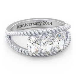 Oval Birthstone Ring with Twisted Rope Band