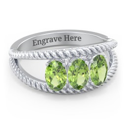 Oval Birthstone Ring with Twisted Rope Band in 925 Sterling Silver with Peridot, Aquamarine, and Amethyst