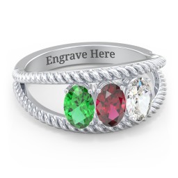 Oval Birthstone Ring with Twisted Rope Band in 925 Sterling Silver with Emerald, Ruby, Cubic Zirconia, Aquamarine, and Amethyst