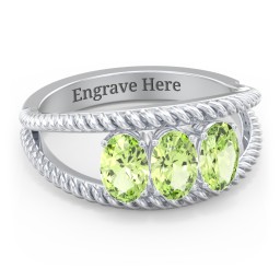Oval Birthstone Ring with Twisted Rope Band in 925 Sterling Silver with Peridot, Aquamarine, and Amethyst
