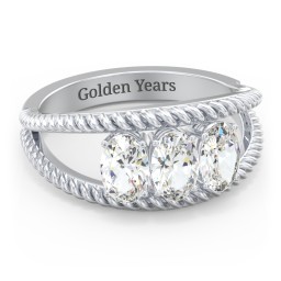 Oval Birthstone Ring with Twisted Rope Band in 925 Sterling Silver with Cubic Zirconia, Aquamarine, and Amethyst
