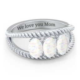 Oval Birthstone Ring with Twisted Rope Band in 925 Sterling Silver with Opal, Aquamarine, and Amethyst