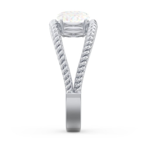 Oval Birthstone Ring with Twisted Rope Band – Sterling Silver with Opal