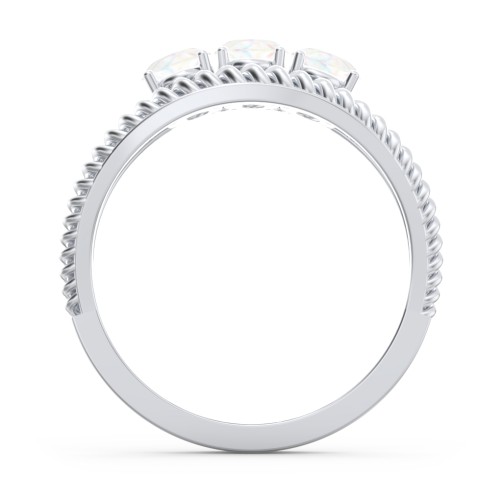 Oval Birthstone Ring with Twisted Rope Band – Sterling Silver with Opal