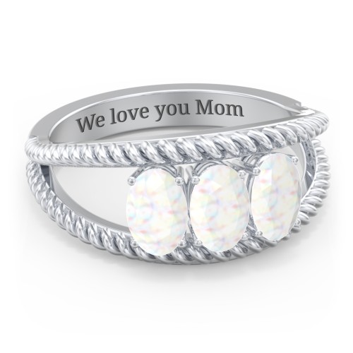 Oval Birthstone Ring with Twisted Rope Band – Sterling Silver with Opal