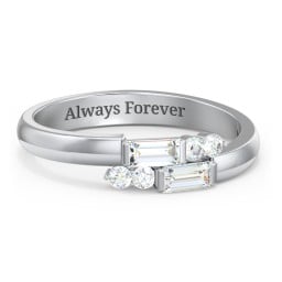 Engravable Baguette Gemstone Ring with Accents