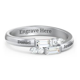 Engravable Baguette Gemstone Ring with Accents