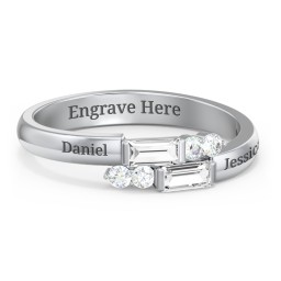 Engravable Baguette Gemstone Ring with Accents