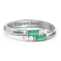 Engravable Baguette Gemstone Ring with Accents