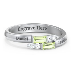 Engravable Baguette Gemstone Ring with Accents