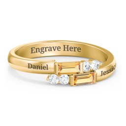 Engravable Baguette Gemstone Ring with Accents in 18K Gold Plated Silver with Citrine and White Premium Zirconia