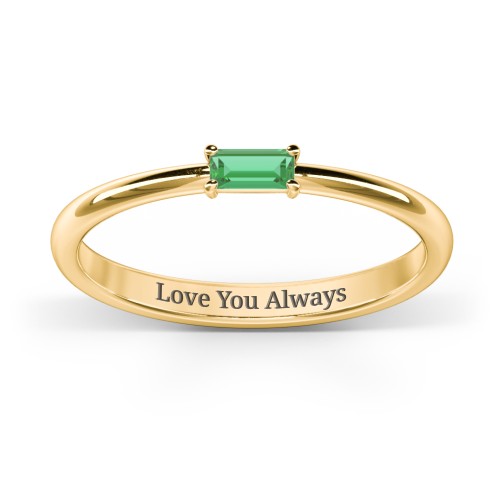 Engravable Baguette Ring with East-West Setting – 10K Yellow Gold with Emerald