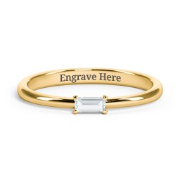Engravable Baguette Ring with East-West Setting in 18K Gold Plated Silver with Aquamarine