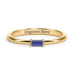 Engravable Baguette Ring with East-West Setting in 18K Gold Plated Silver with Blue Sapphire