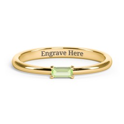 Engravable Baguette Ring with East-West Setting in 18K Gold Plated Silver with Peridot