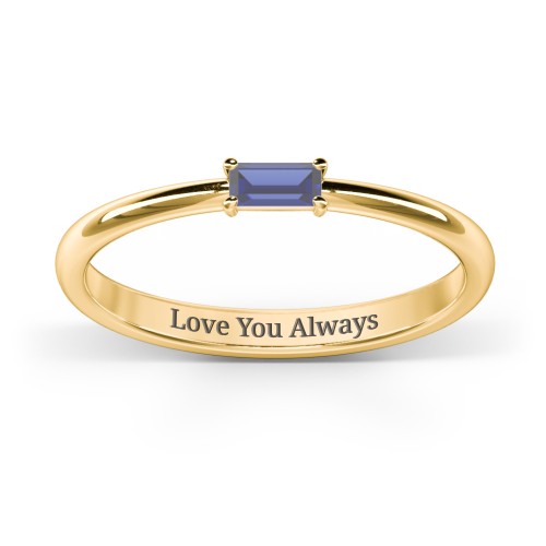 Engravable Baguette Ring with East-West Setting – 18K Gold Plated Silver with Blue Sapphire