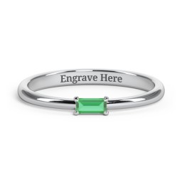 Engravable Baguette Ring with East-West Setting in 925 Sterling Silver with Emerald