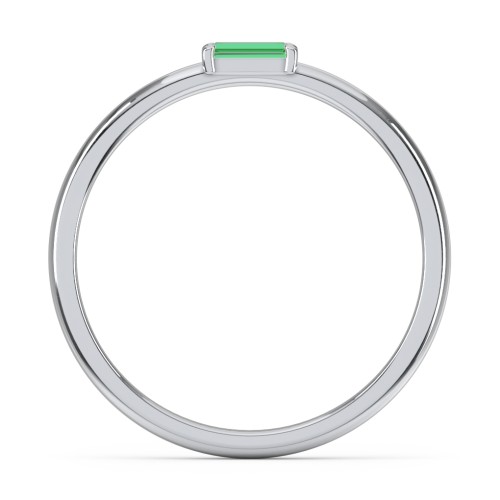 Engravable Baguette Ring with East-West Setting – Sterling Silver with Emerald