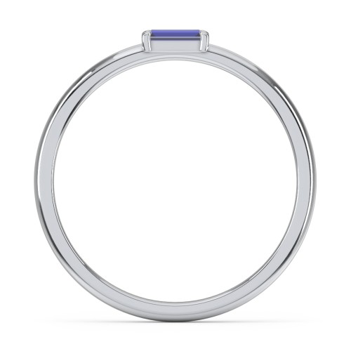 Engravable Baguette Ring with East-West Setting – Sterling Silver with Blue Sapphire