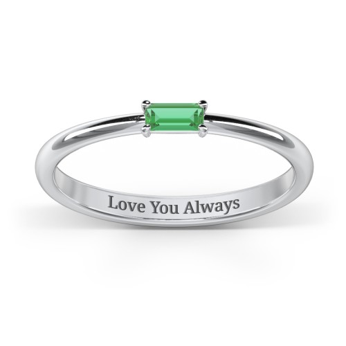 Engravable Baguette Ring with East-West Setting – Sterling Silver with Emerald
