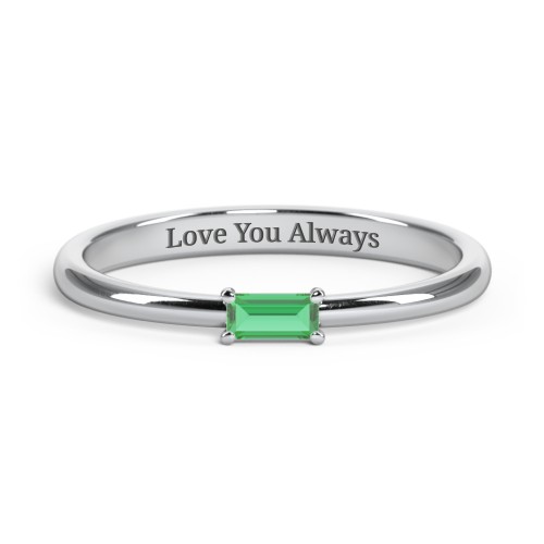 Engravable Baguette Ring with East-West Setting – Sterling Silver with Emerald