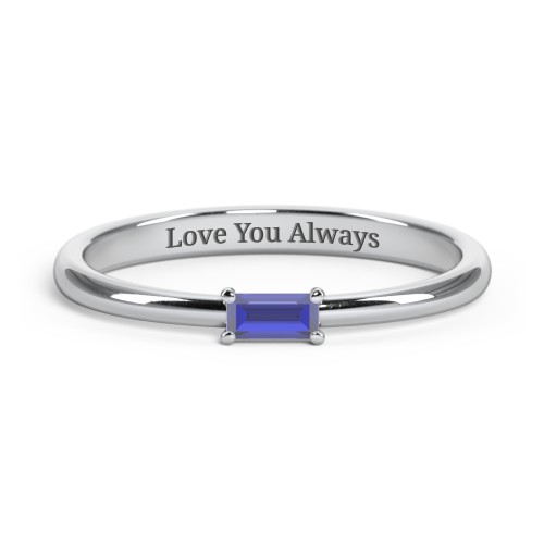 Engravable Baguette Ring with East-West Setting – Sterling Silver with Blue Sapphire