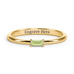 Engravable Baguette Ring with East-West Setting in 10K Solid Yellow Gold with Peridot