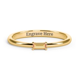 Engravable Baguette Ring with East-West Setting in 10K Solid Yellow Gold with Citrine