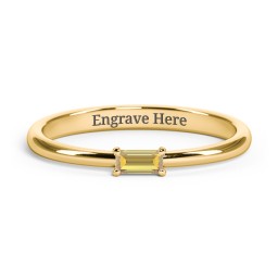 Engravable Baguette Ring with East-West Setting in 10K Solid Yellow Gold with Citrine