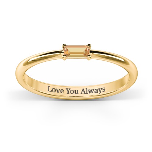 Engravable Baguette Ring with East-West Setting – 10K Yellow Gold with Citrine