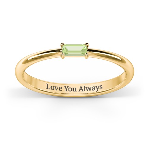 Engravable Baguette Ring with East-West Setting – 10K Yellow Gold with Peridot
