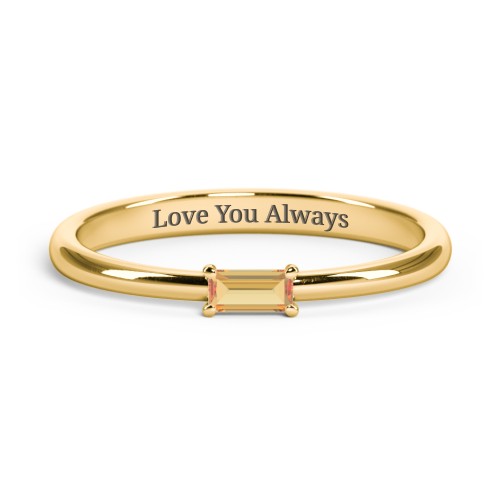 Engravable Baguette Ring with East-West Setting – 10K Yellow Gold with Citrine