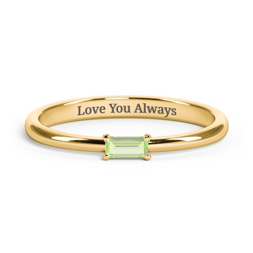 Engravable Baguette Ring with East-West Setting – 10K Yellow Gold with Peridot